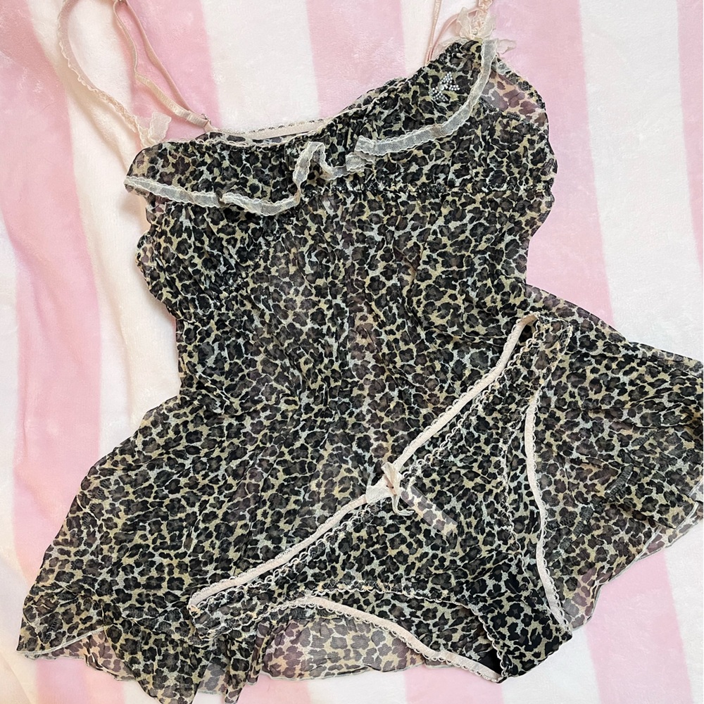 Y2K Victoria’s Secret Babydoll and Briefs, L | Leopard Print/Pink 🎀🐆🎀